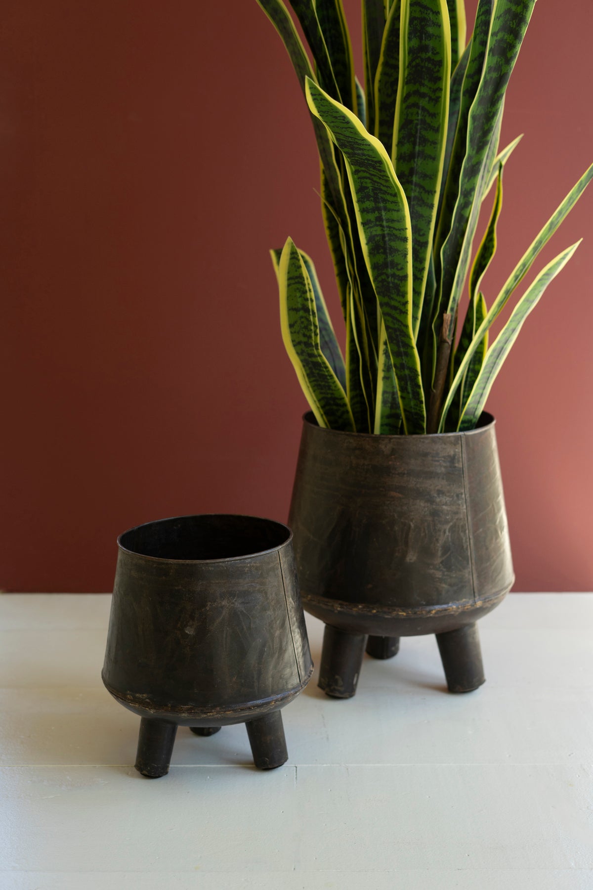 Set of Two Hand - Hammered Iron Planters with Legs