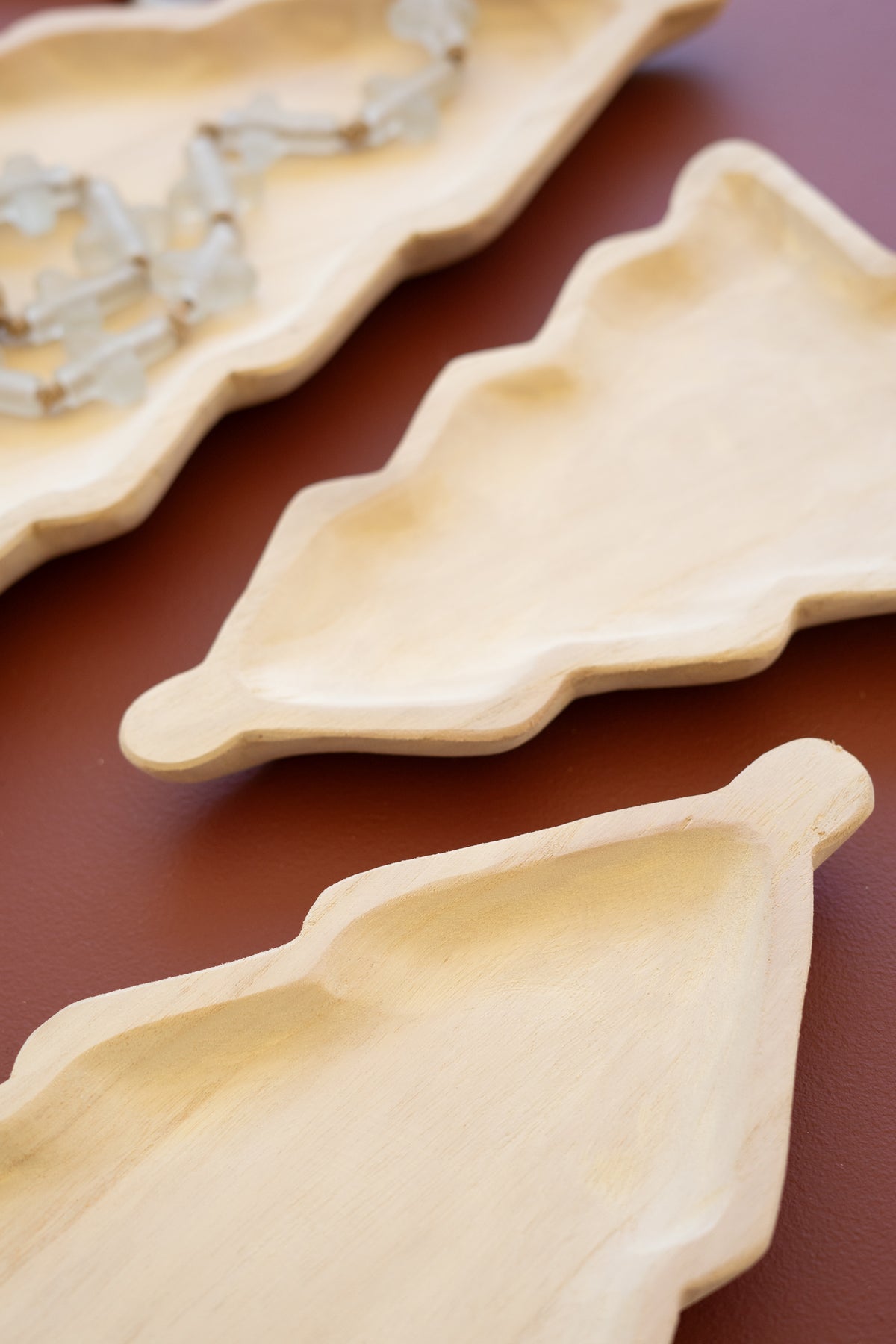 Set of Three Carved Wood Christmas Tree Platters