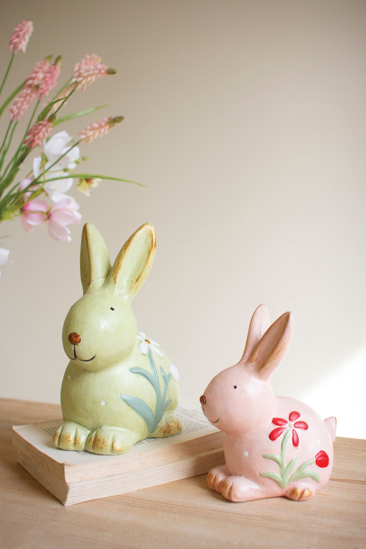 Set of Two Colorful Faux Concrete Bunnies