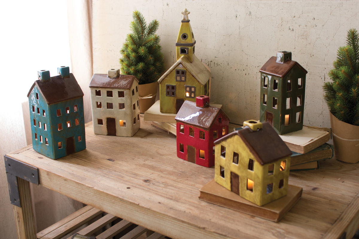 Set of Six Ceramic Village-One Each Design