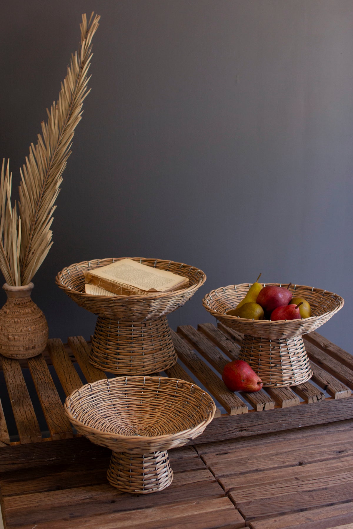 Set of Three Wicker Compotes