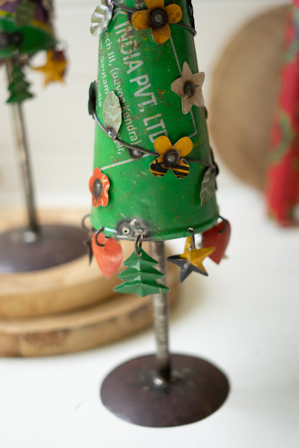 Set of Two Recycled Metal Christmas Trees
