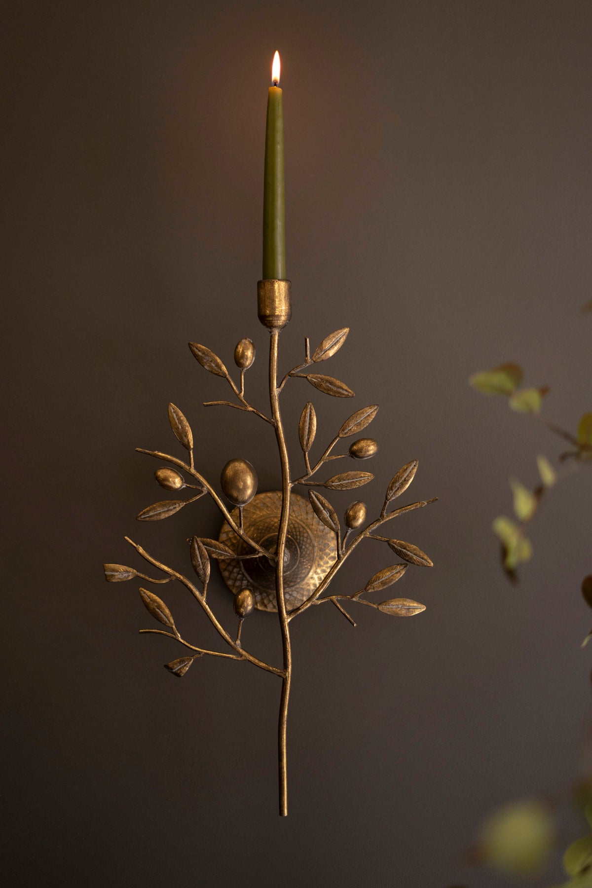 Antique Brass Fruit Tree Taper Wall Sconce