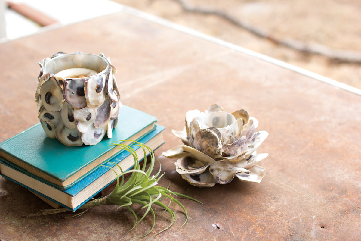 Oyster Shell Flower Votive Holder
