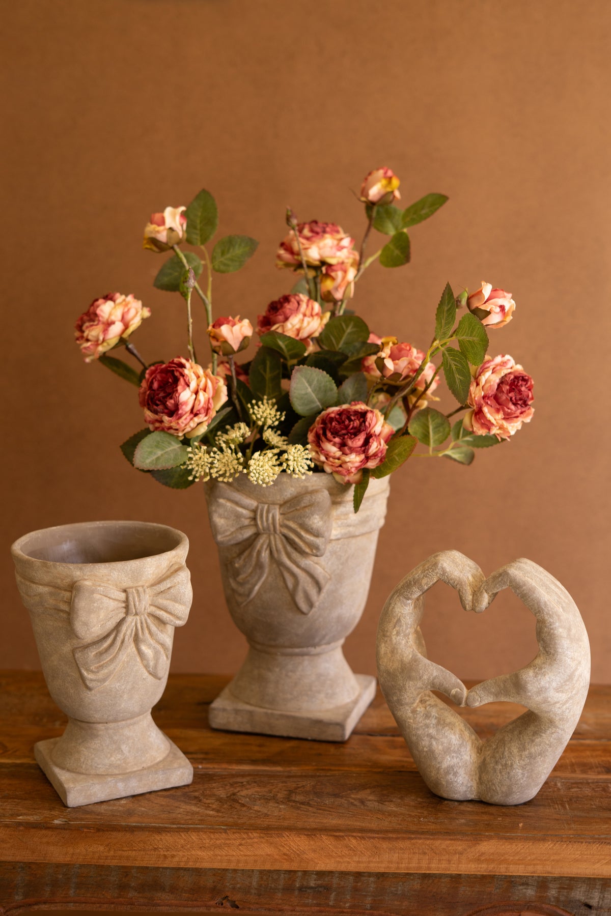 Set of Two Concrete Urns with Bow Detail