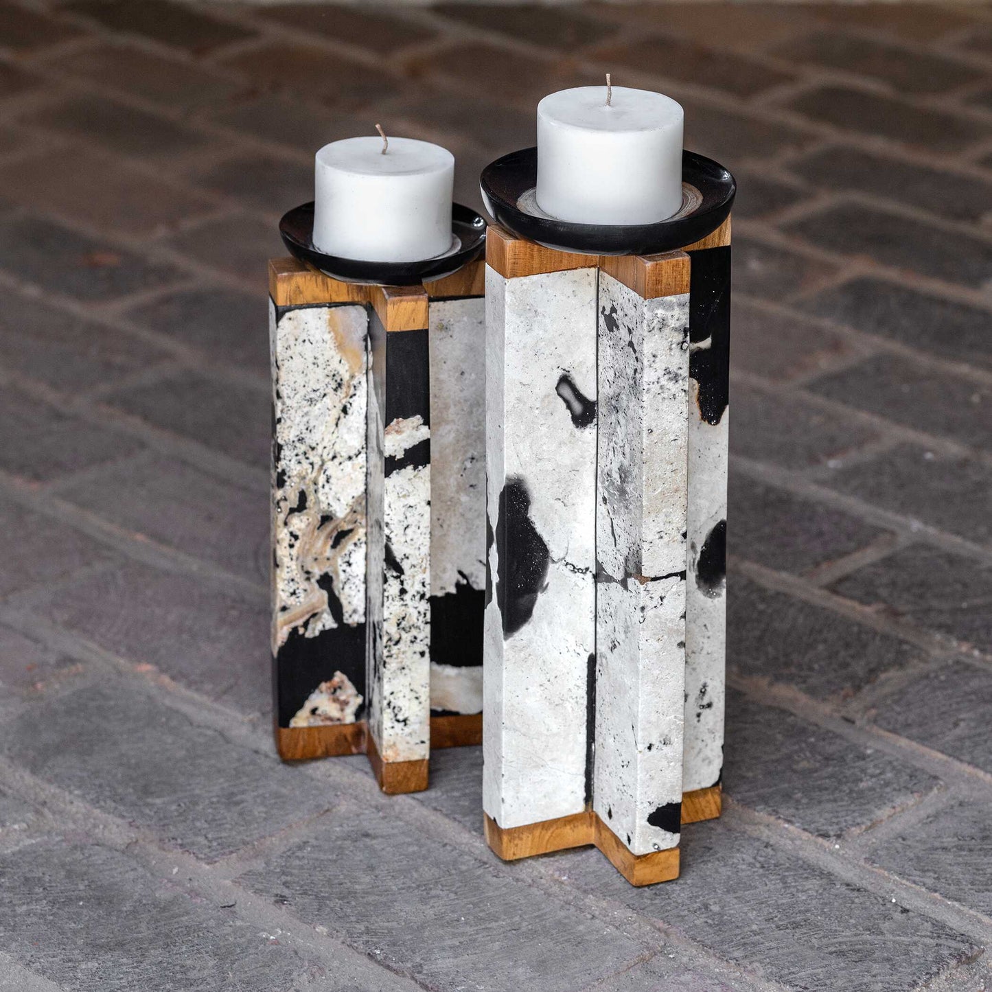 Illini Stone Candleholders Set/2
