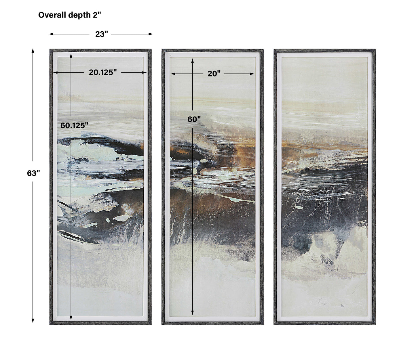 Graphite Horizon Framed Prints Set/3