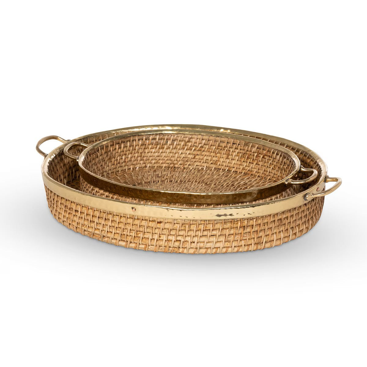 Amelia Woven Bamboo and Brass Oval Trays - Set of 2