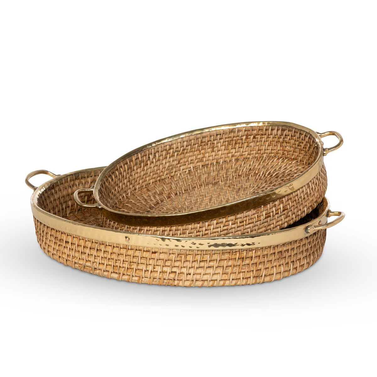 Amelia Woven Bamboo and Brass Oval Trays - Set of 2