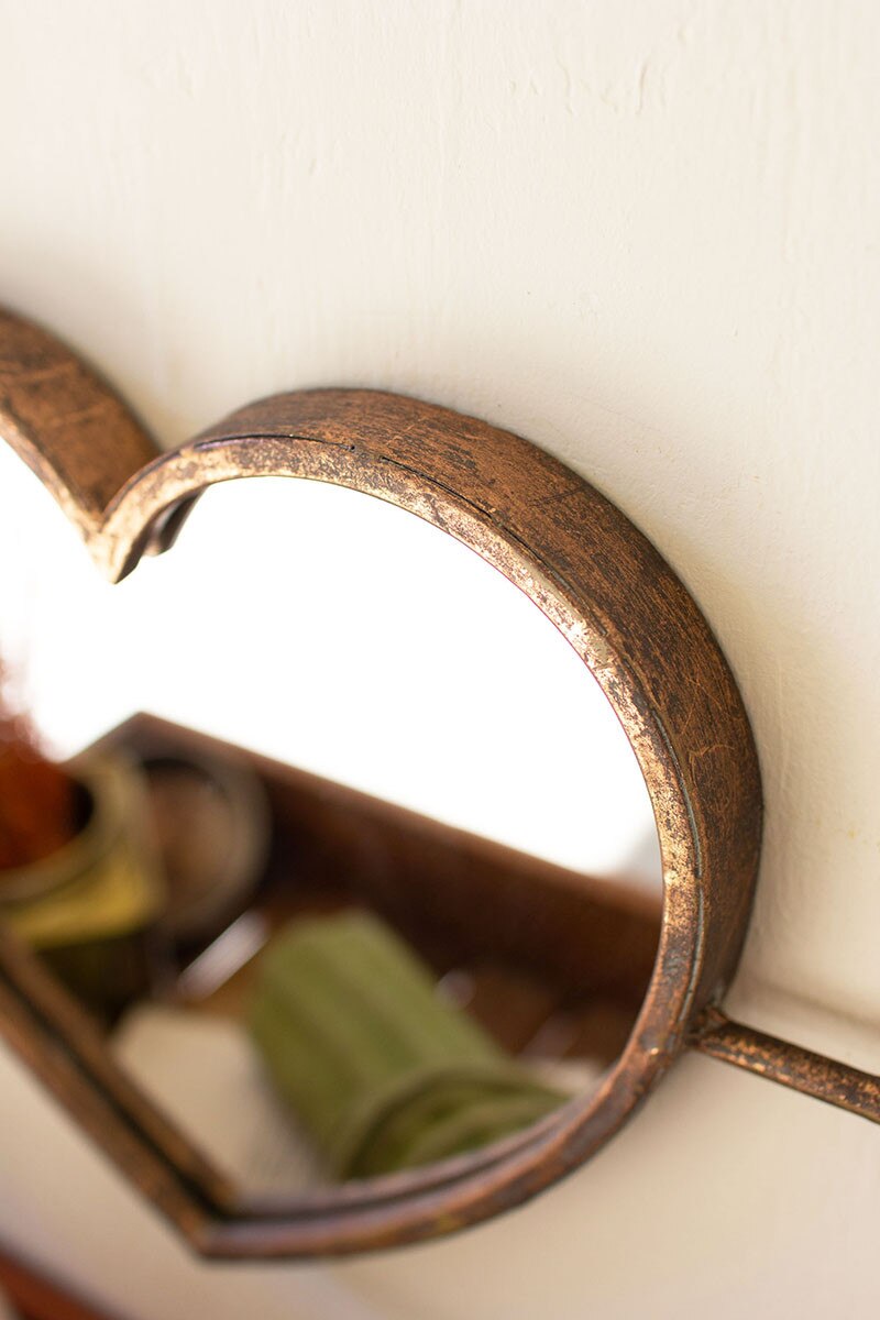 Antique Brass Heart Wall Mirror - Set of 2