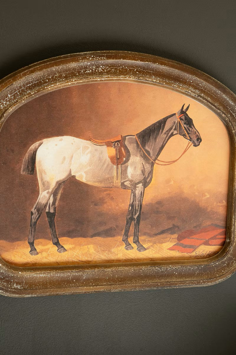 Arched Framed Horse Prints under Glass - Set of 2