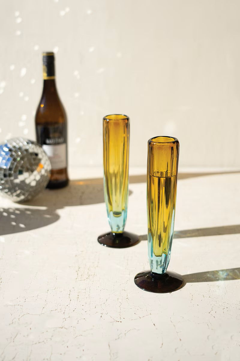 Blue and Amber Recycled Champagne Glasses - Set of 6