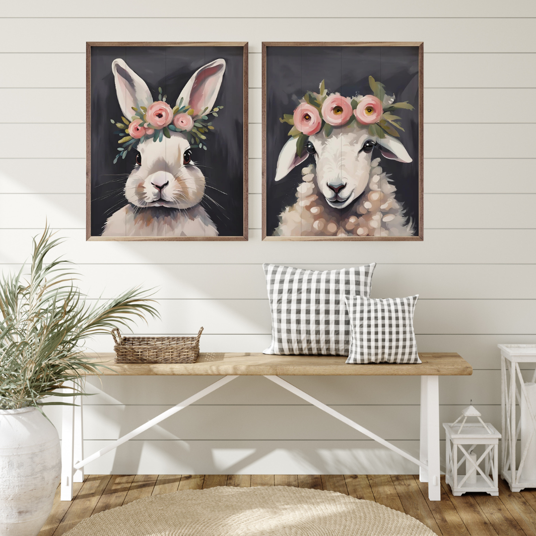 Flower Crown Sheep Wooden Art