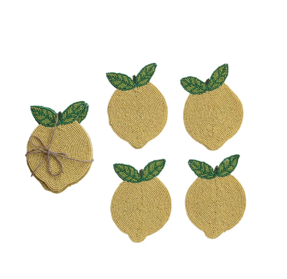 Handmade Beaded Glass Lemon Coasters
