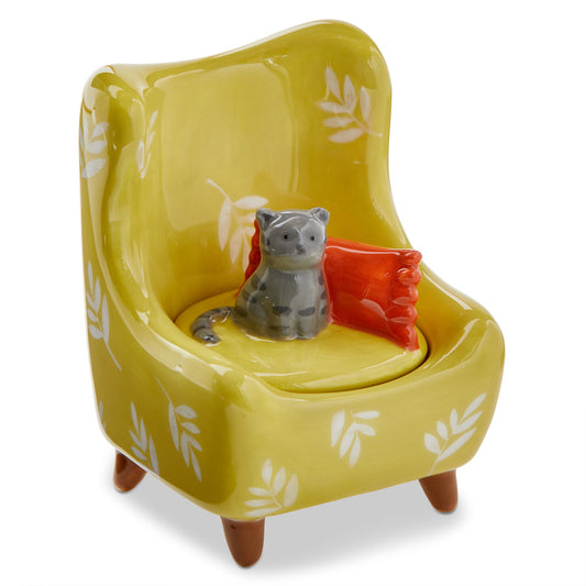 Gray Cat Chair Trinket Box