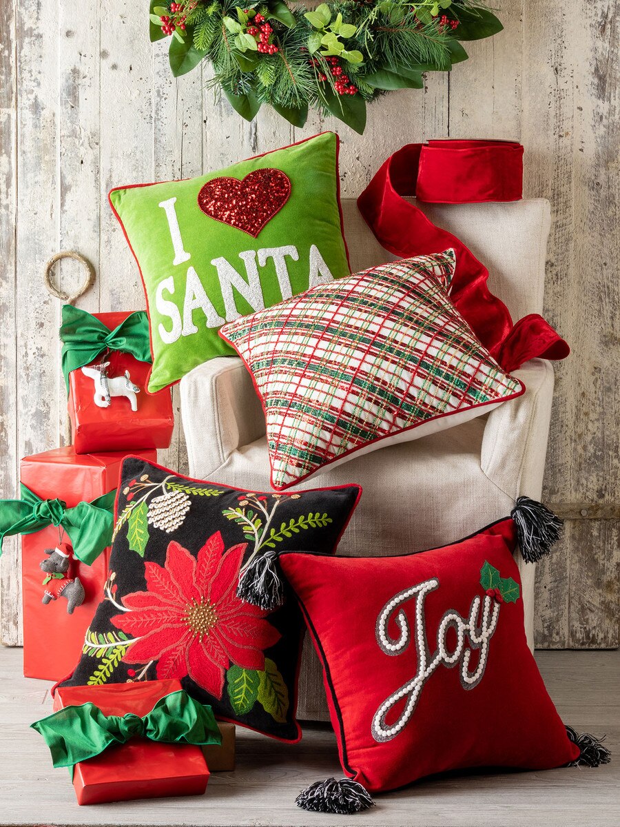 Holiday Cheer Plaid Sequin Pillow