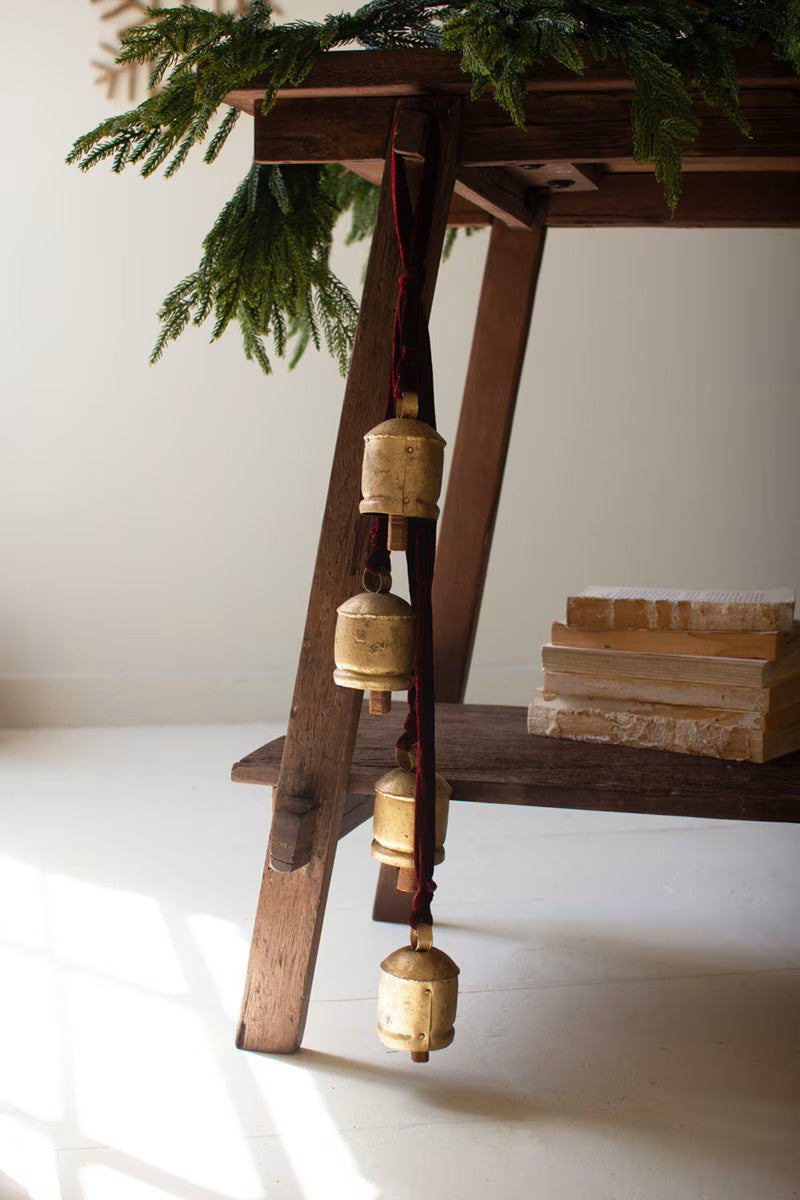 Jingle Bell Cluster on Maroon Velvet Ribbon - Set of 2