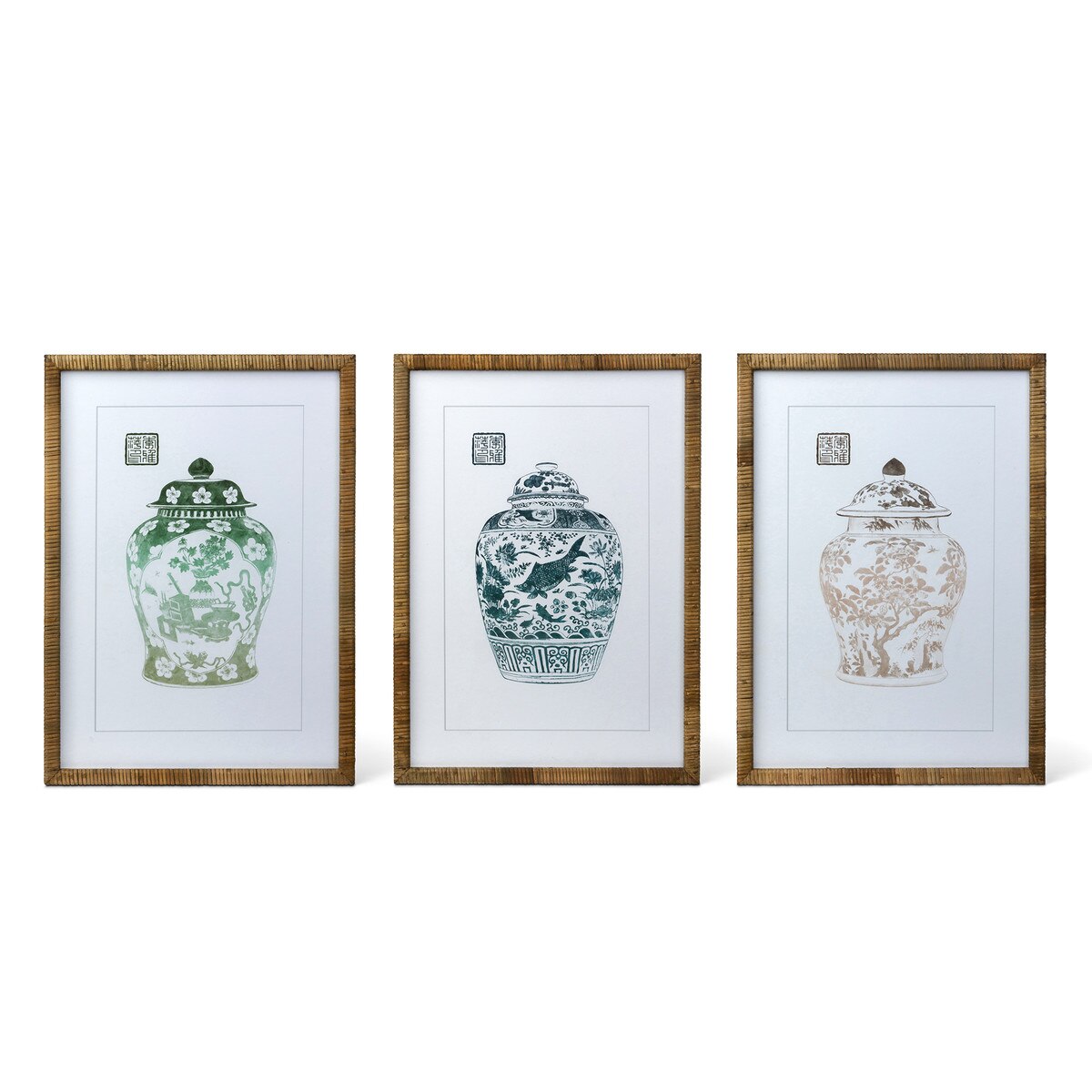 Lotus Framed Ginger Jar Wall Art - Set of 3