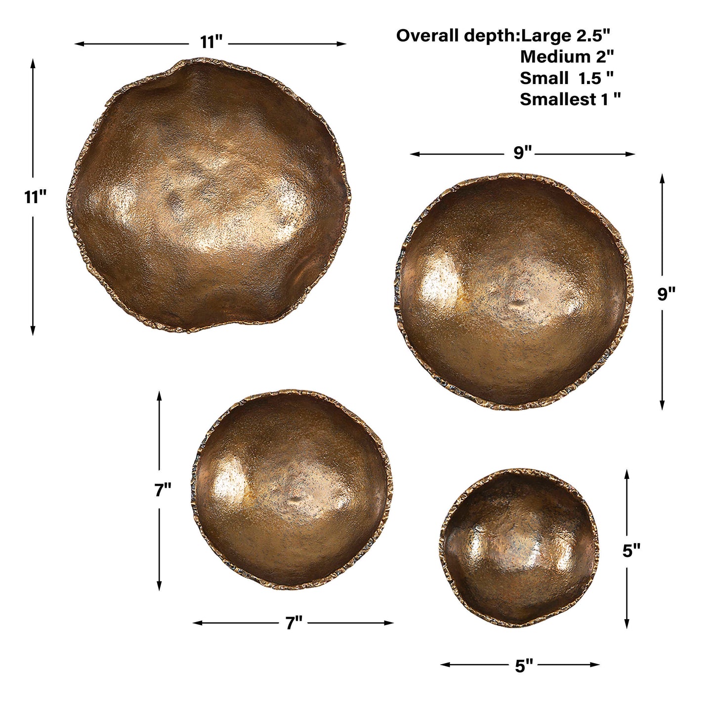 Lucky Coins Brass Wall Bowls Set/4