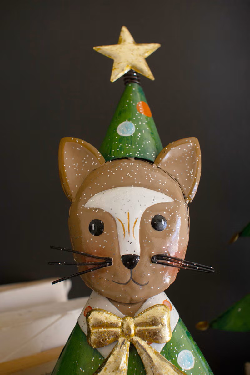 Painted Metal Cat Christmas Trees - Set of 2