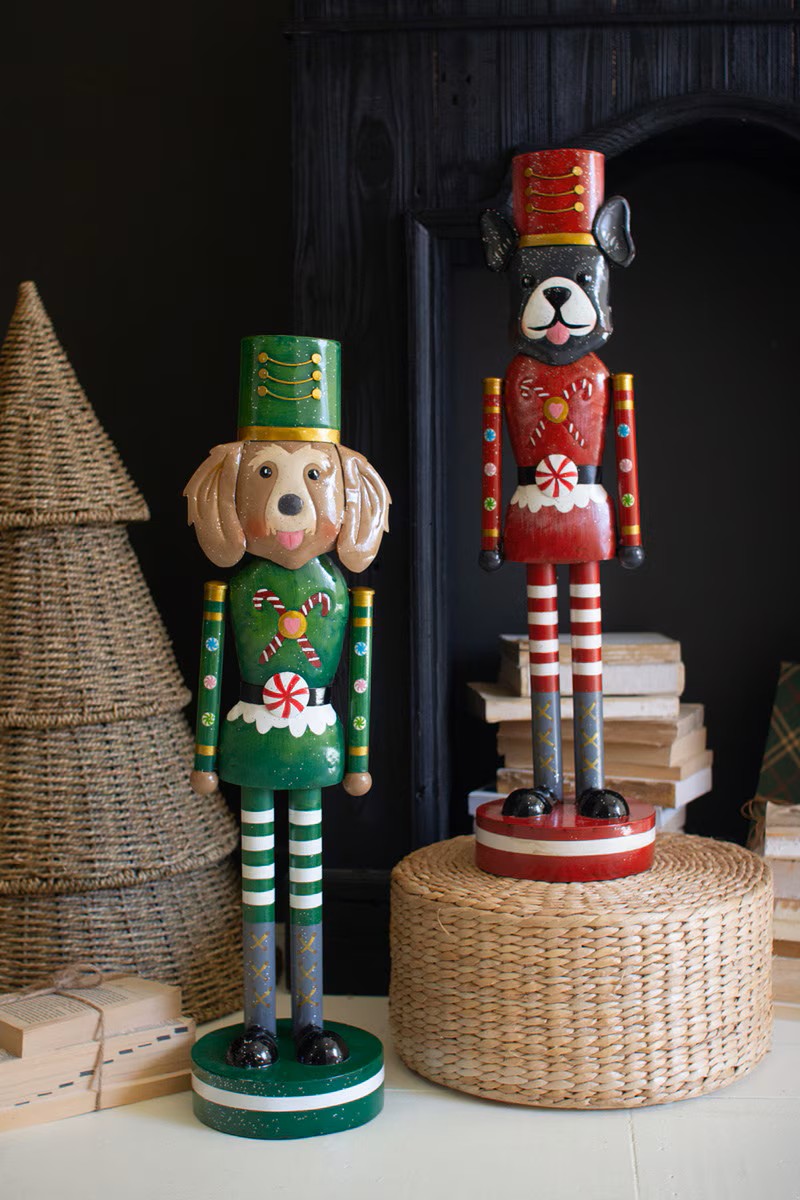 Painted Metal Christmas Dog Nutcrackers - Set of 2