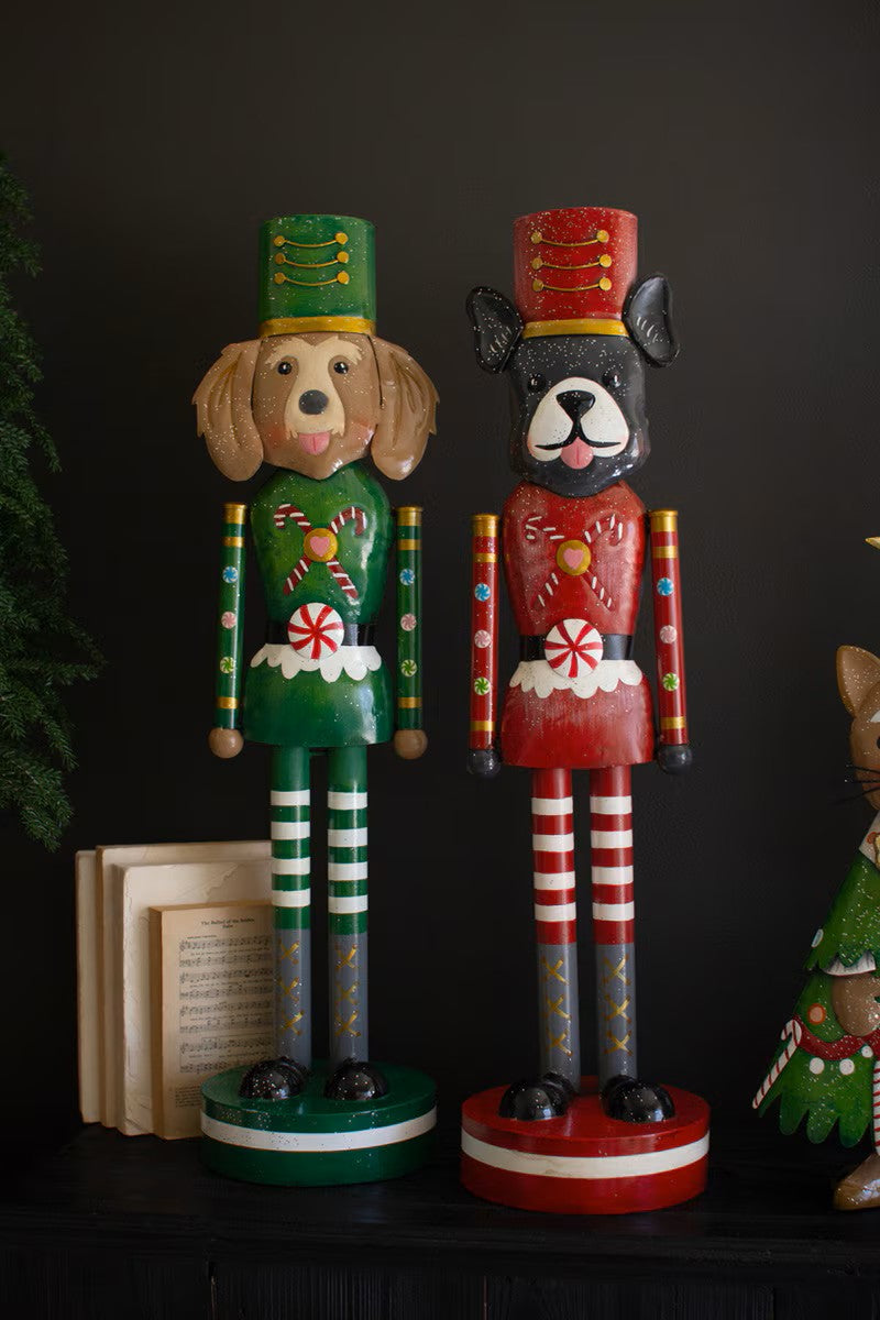 Painted Metal Christmas Dog Nutcrackers - Set of 2