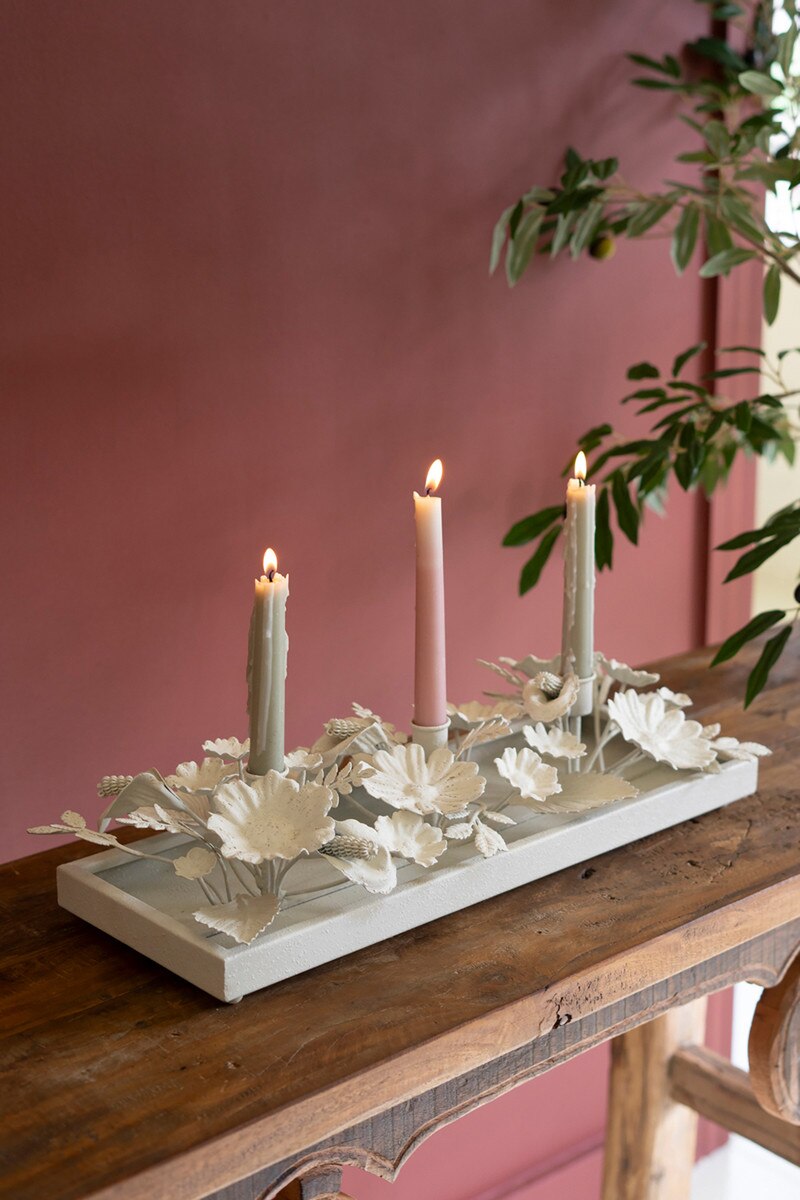 Painted Metal Floral Candelabra