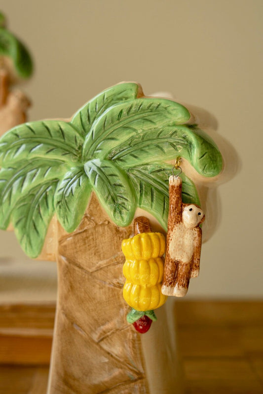 Palm Tree Vases w/ Dangling Monkeys - Set of 2