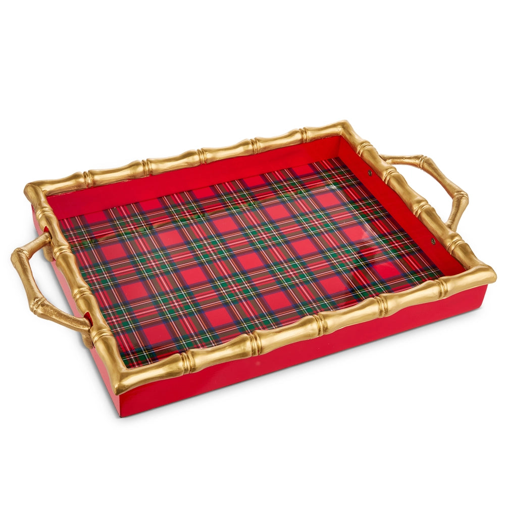 Plaid Gold Bamboo Tray - 20in