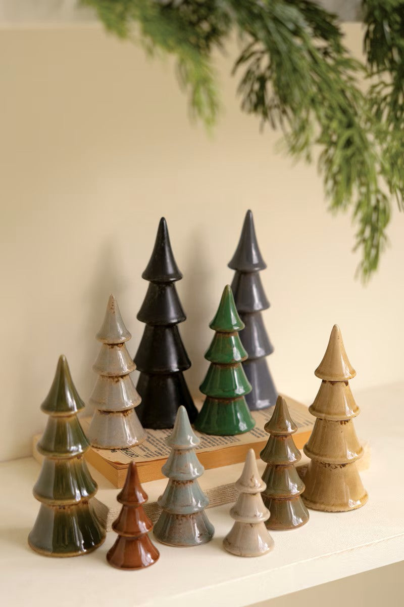 Set of 10 Ceramic Christmas Trees