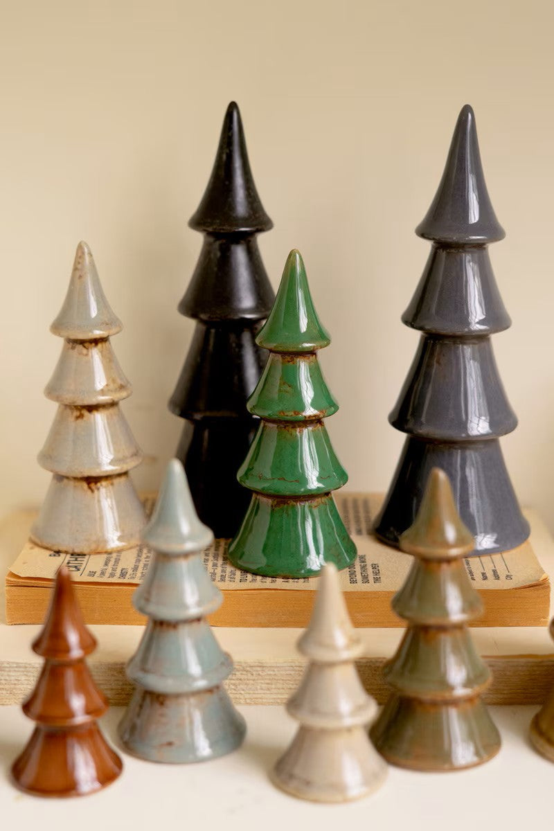 Set of 10 Ceramic Christmas Trees