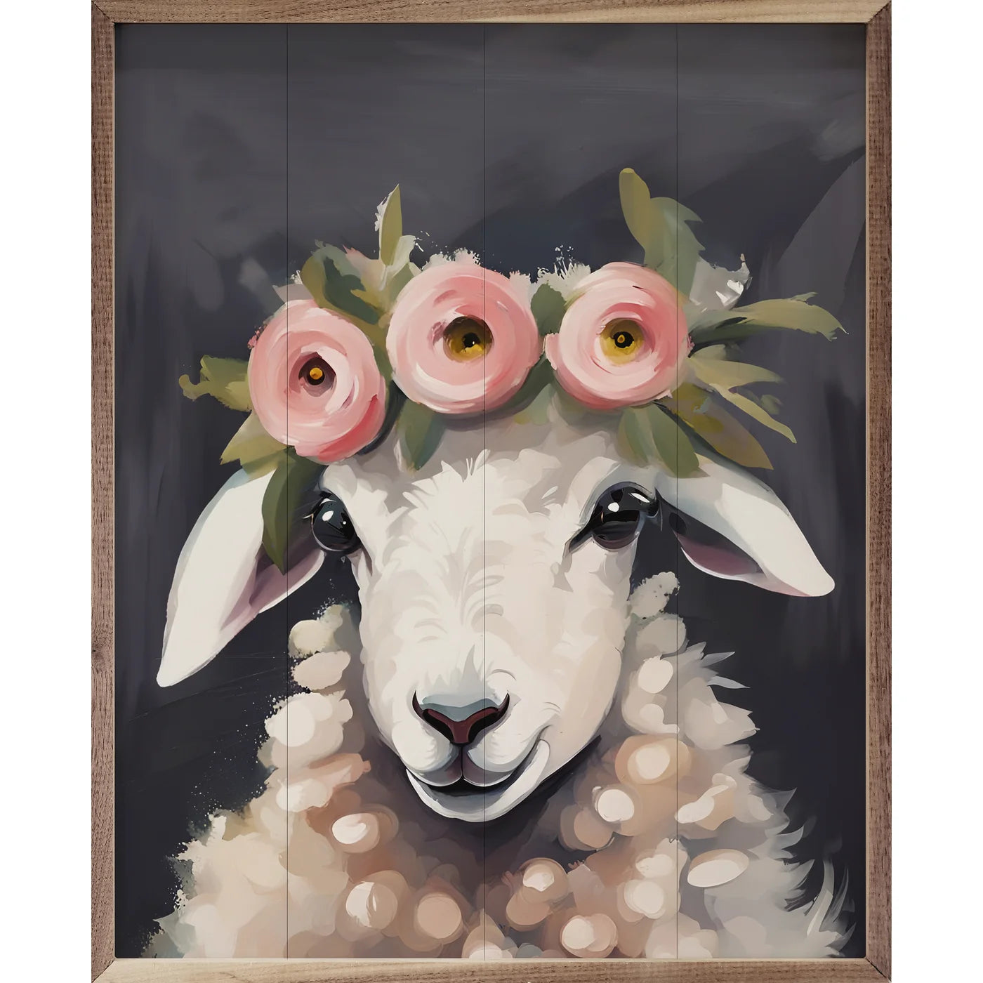 Flower Crown Sheep Wooden Art
