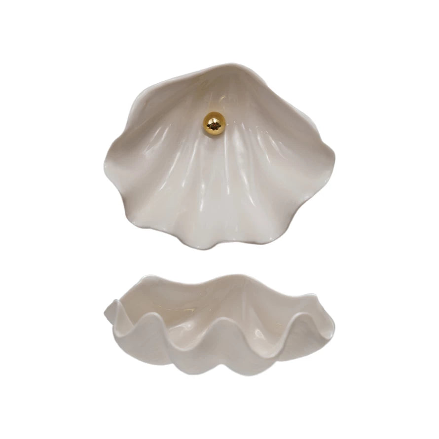 Stoneware Clam Shell Dish w/ Faux Pearl