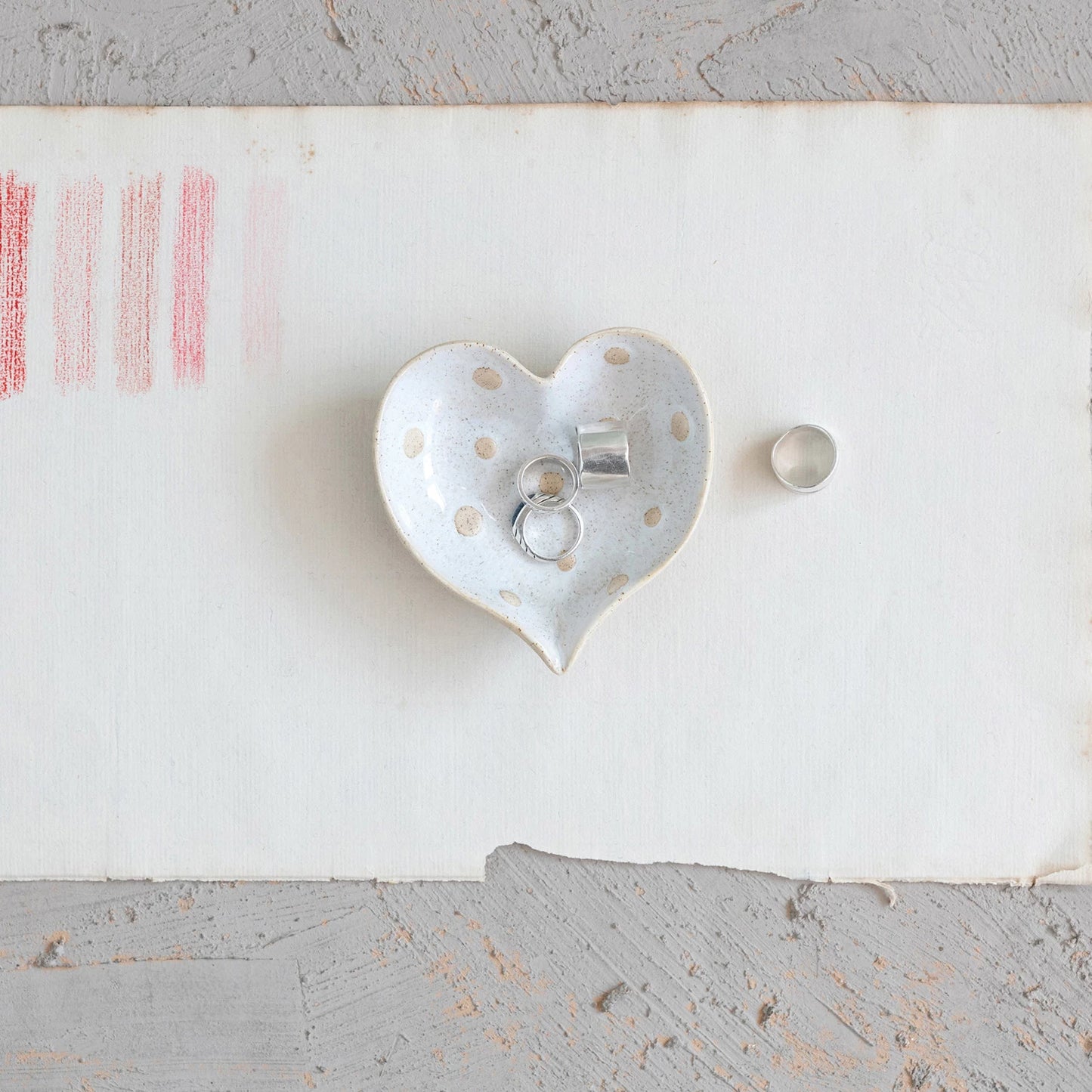 Stoneware Heart Dish w/ Dots