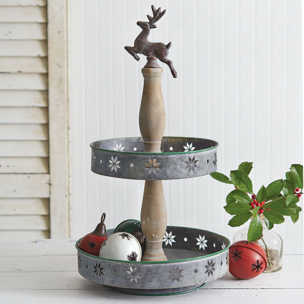 Two-tiered Metal and Wood Christmas Stand