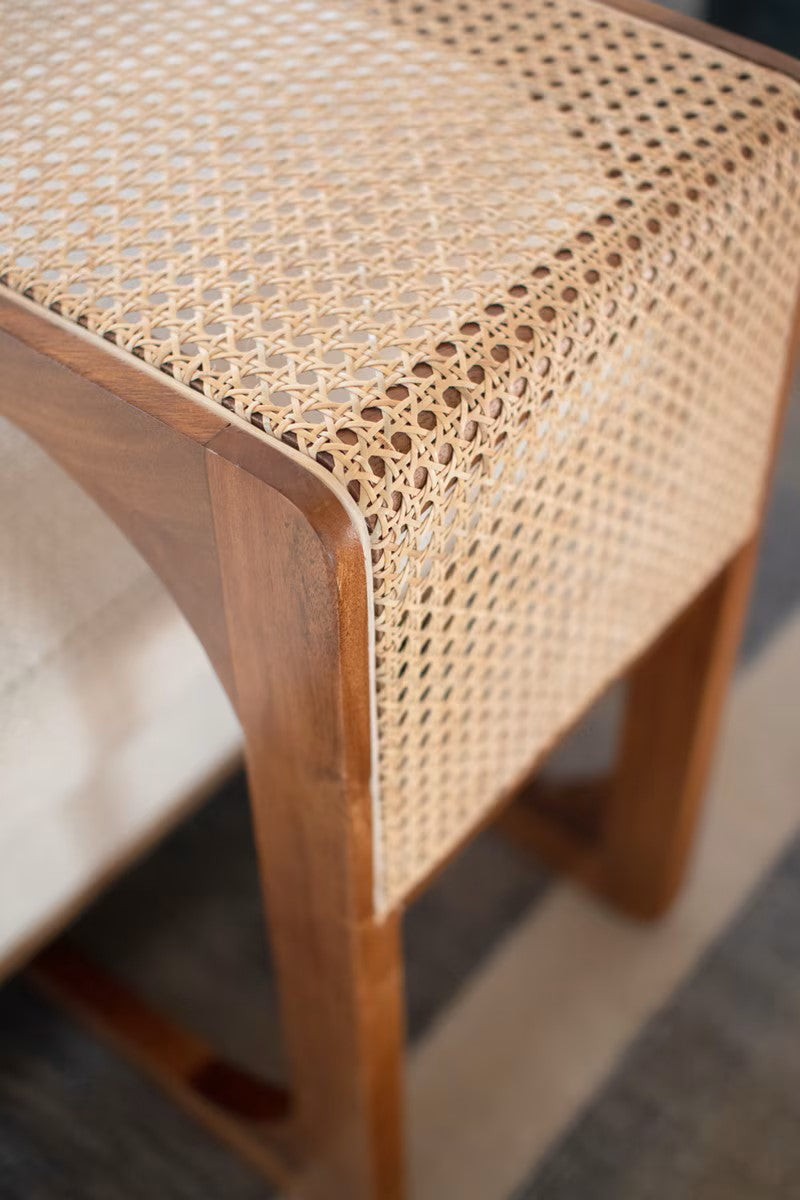 Woven Cane and Wood Side Table