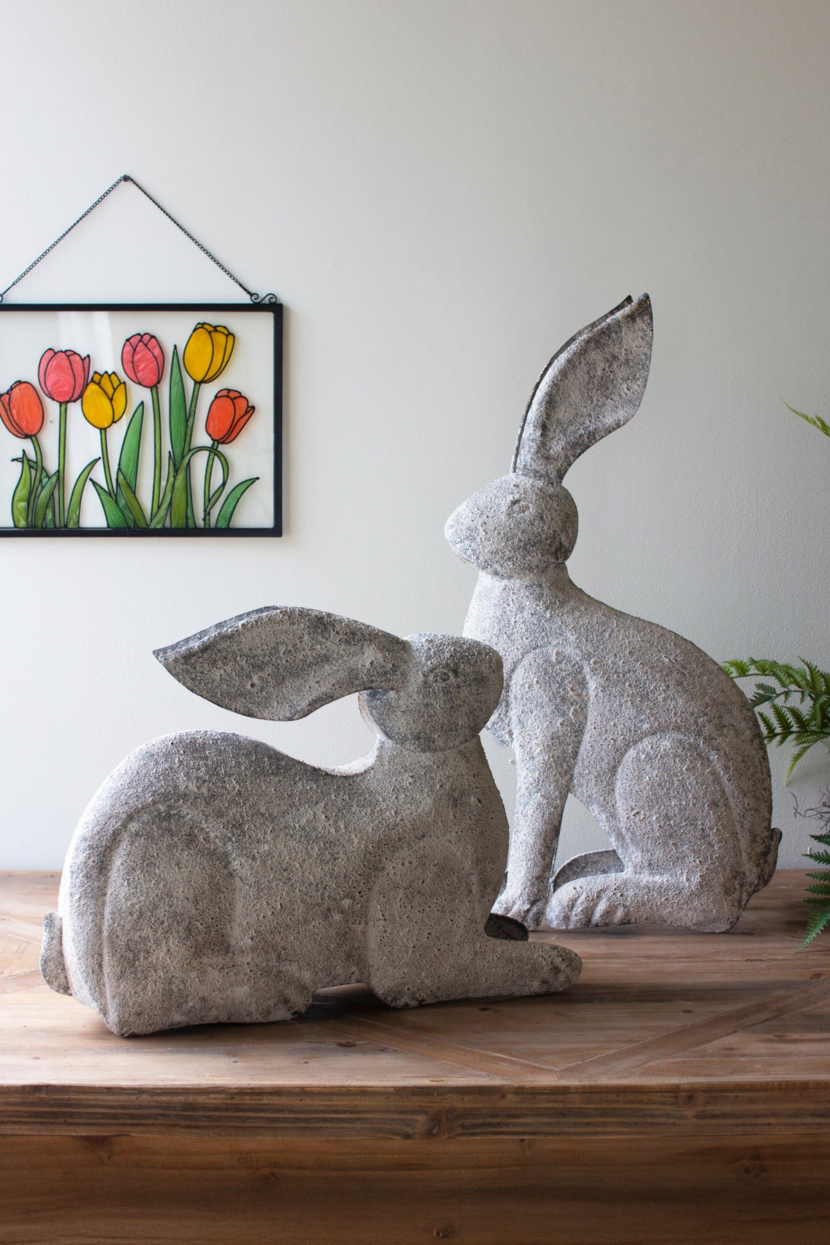 Set of Two Rustic Metal Rabbits
