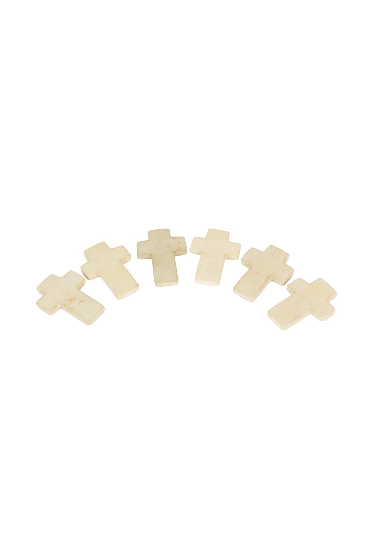 Set of Six Hand Carved Stone Crosses - White