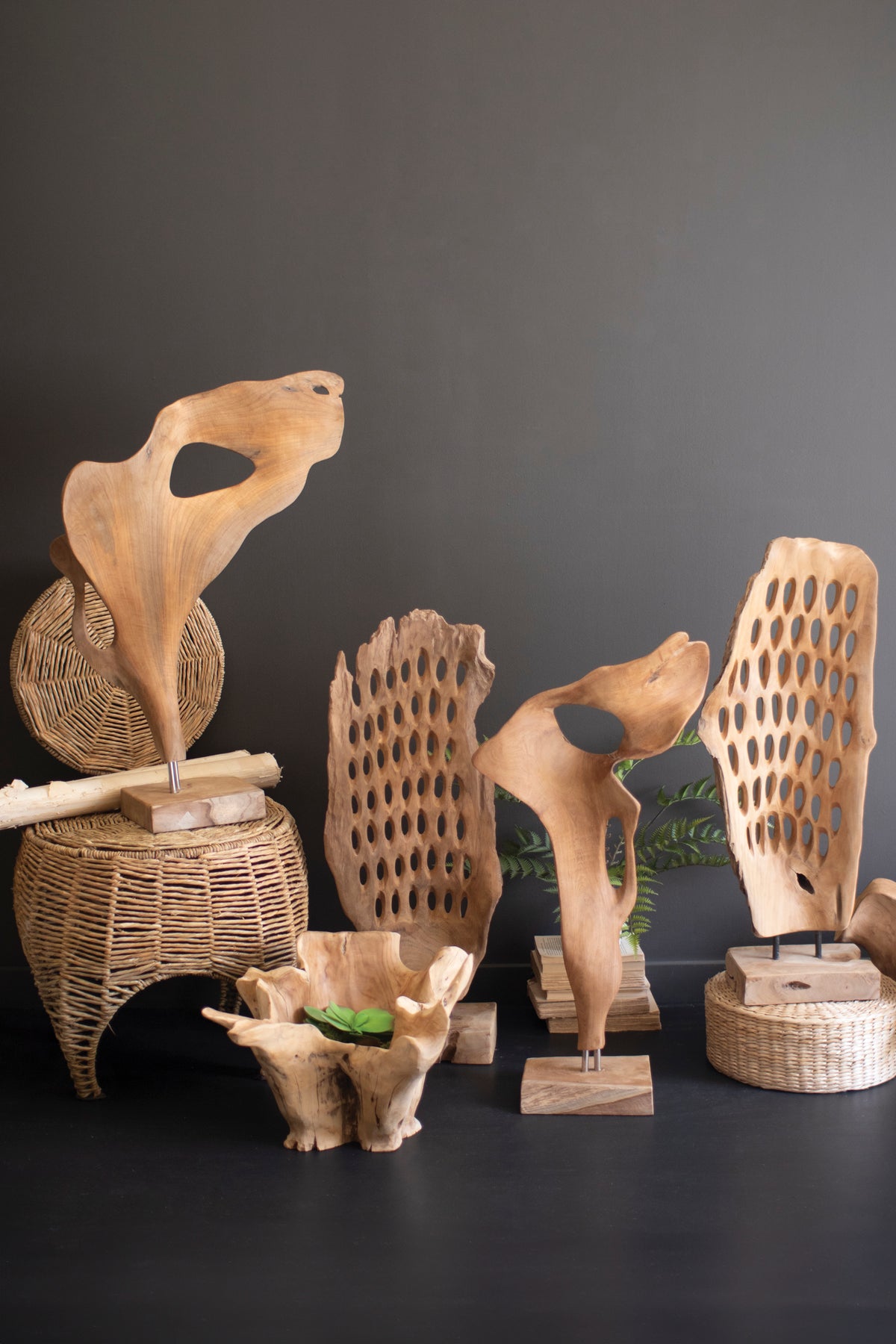 Hand-Carved Teak Wood Scuplture on a Base - Smooth