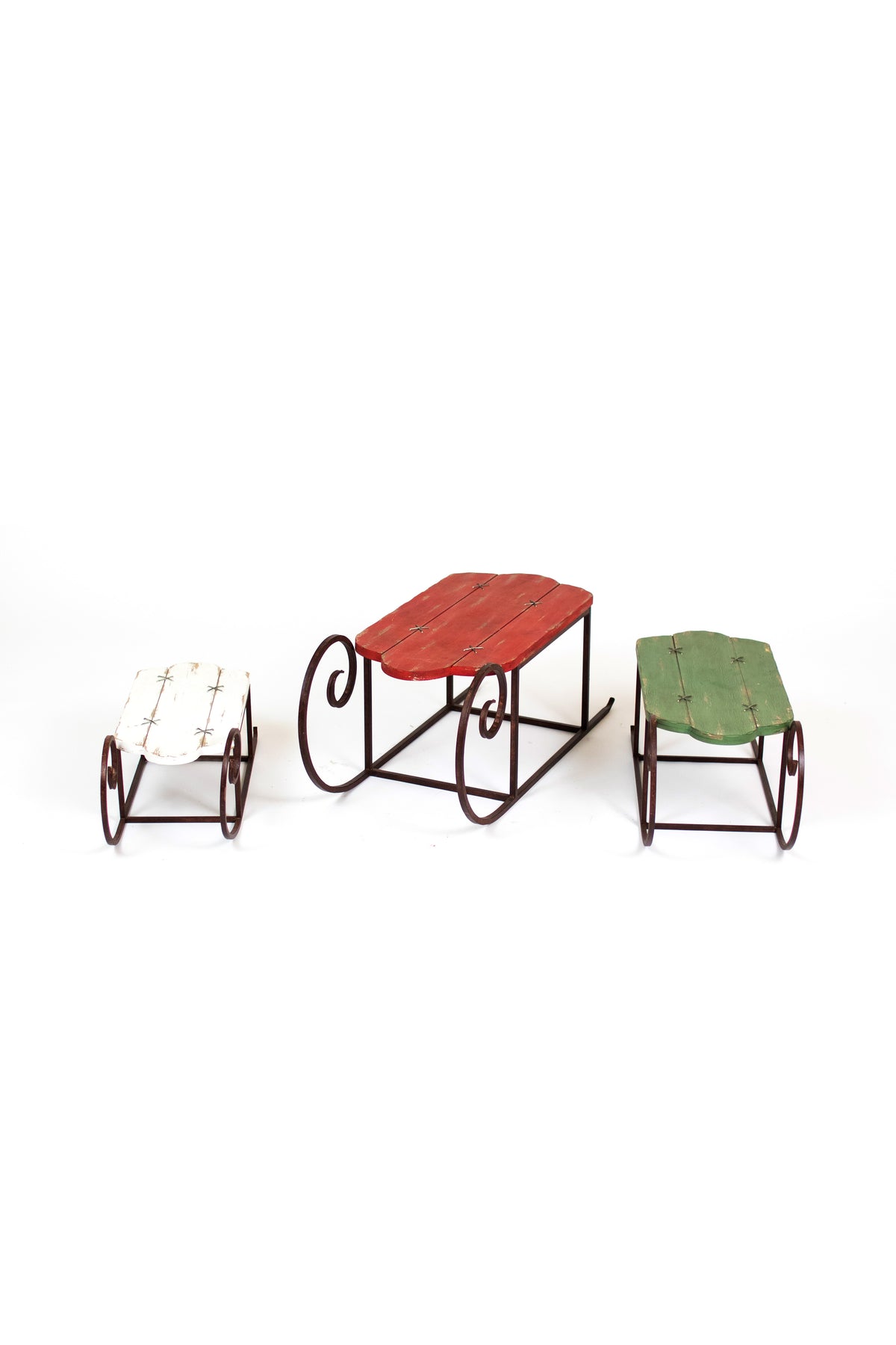 Set of Three Painted Wood and Metal Sleighs