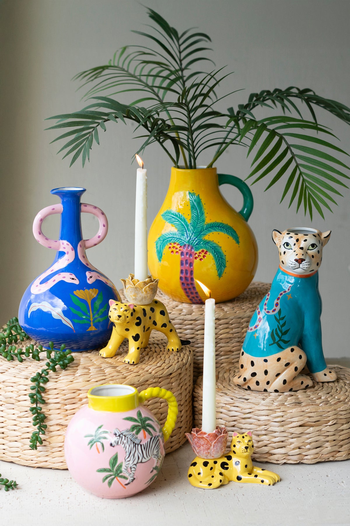 Ceramic Palm Tree Vase with Handle
