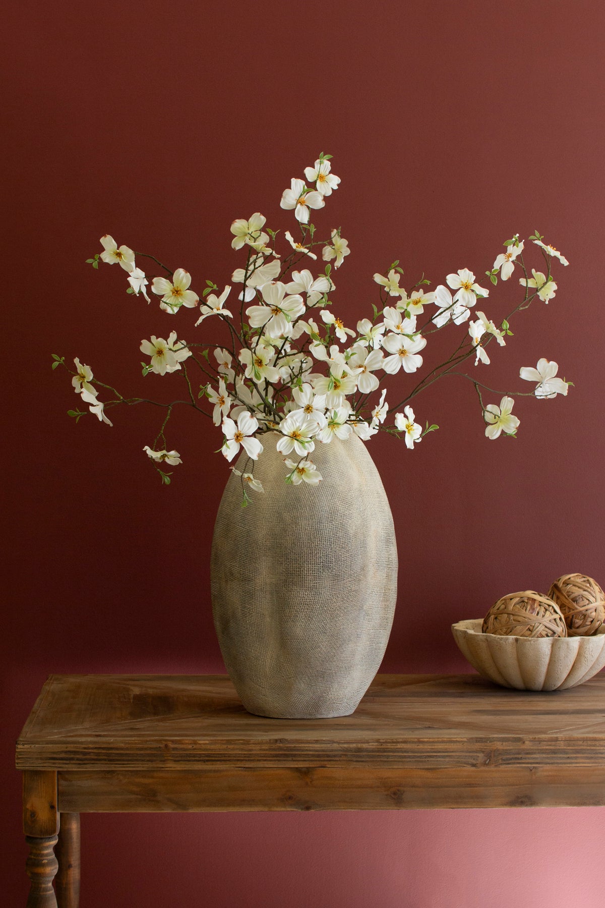 Tall Stone Composite Scalloped Vase