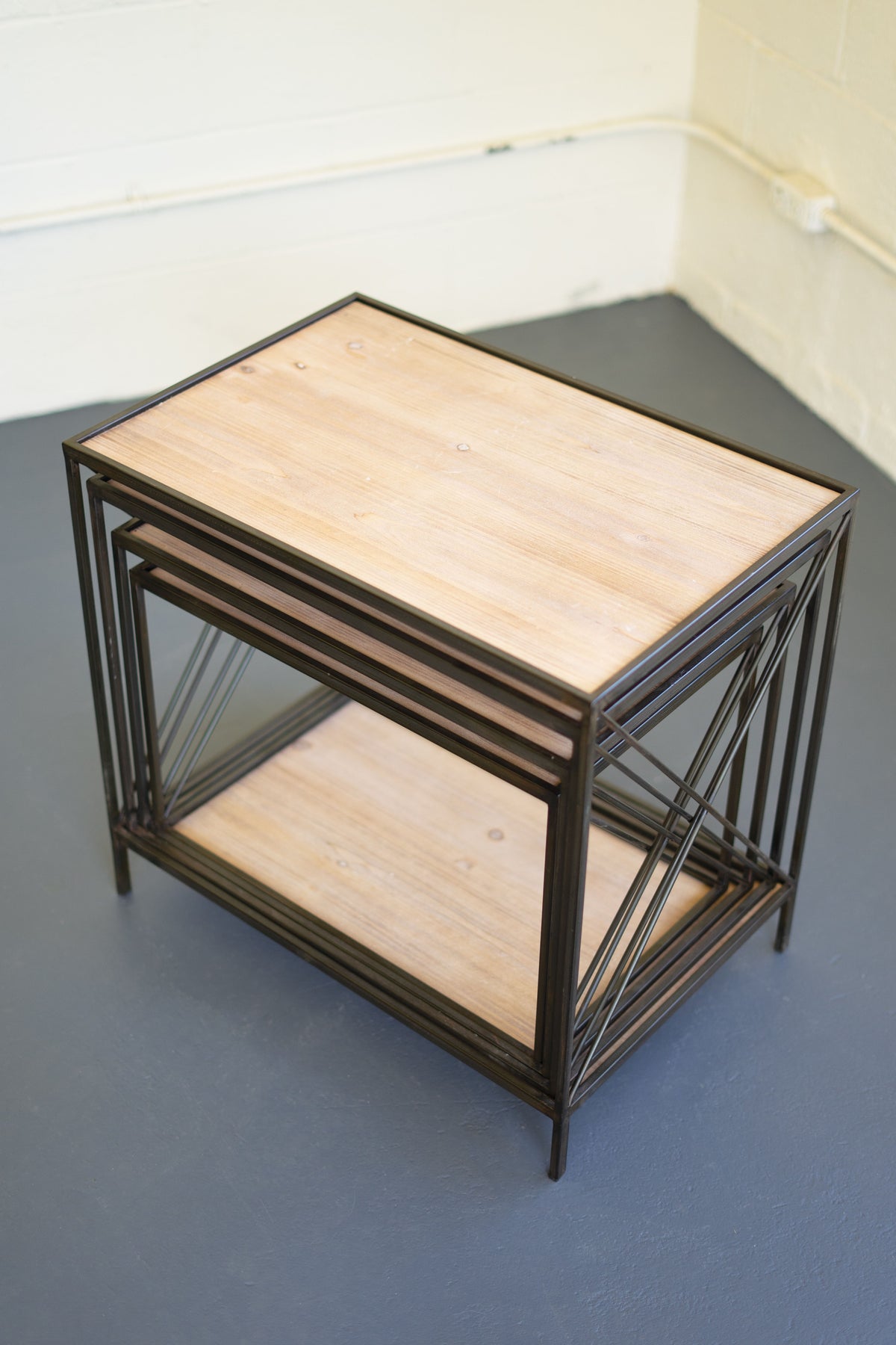 Stackable Four Tiered Metal and Wood Shelving Unit
