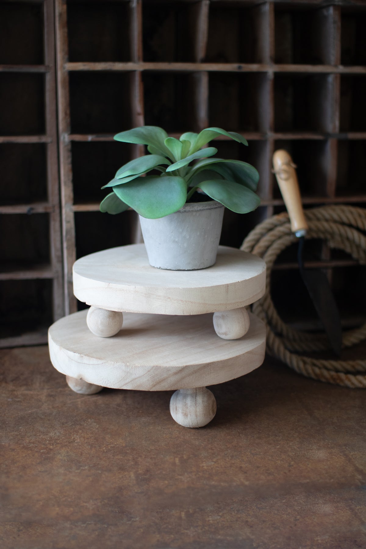 Set of Two Round Wooden Risers with Ball Feet