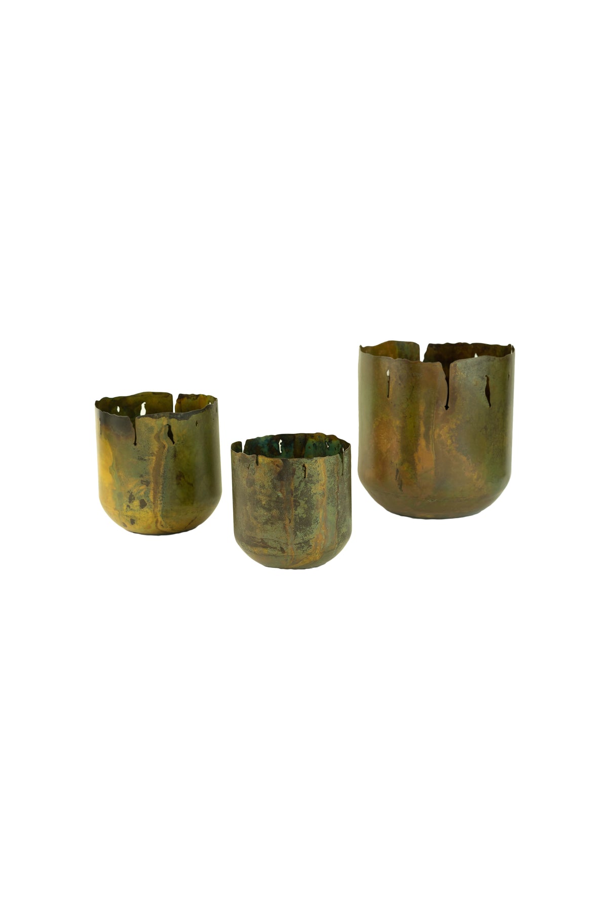 Set of Three Rustic Verdigris Iron Planters