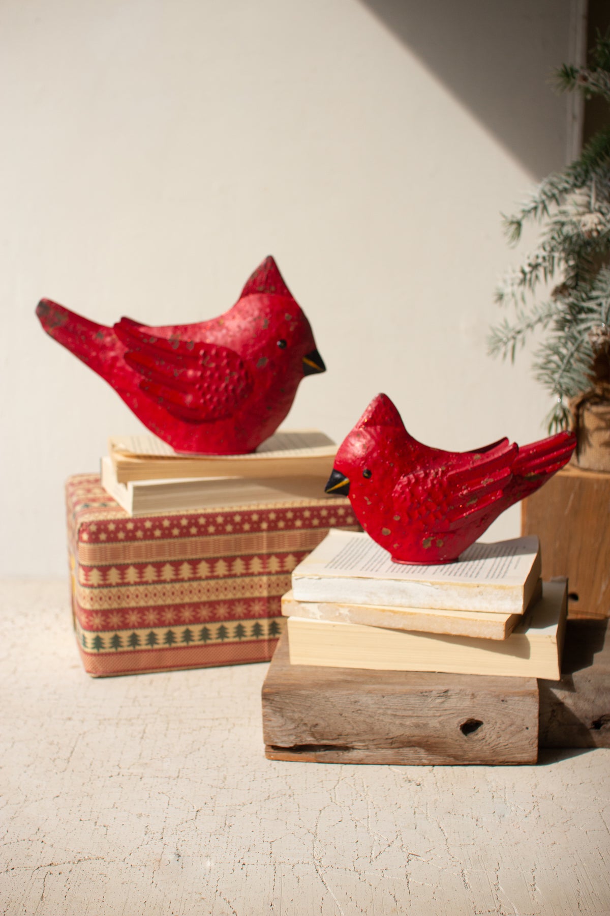 Set of Two Painted Metal Christmas Cardinals