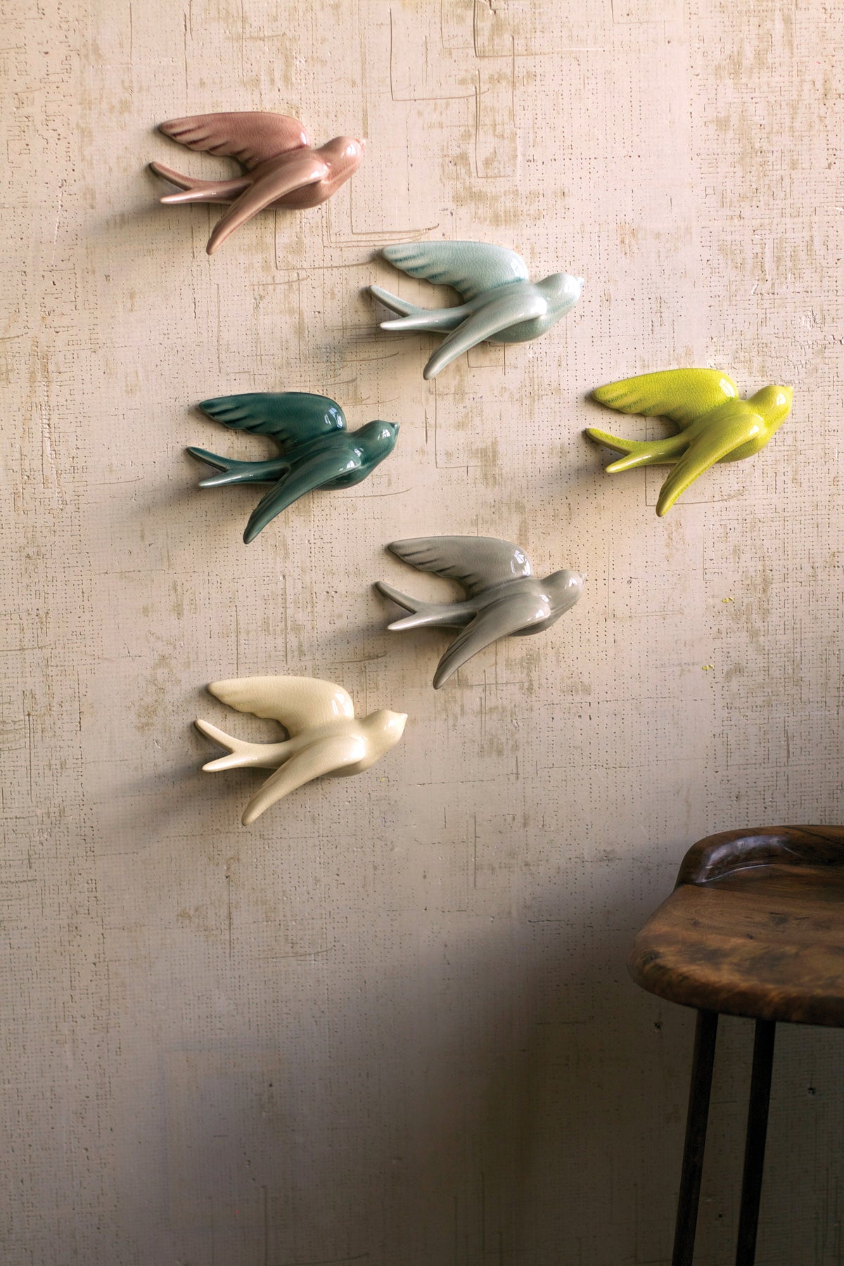 Set of Six Hanging Ceramic Swallows