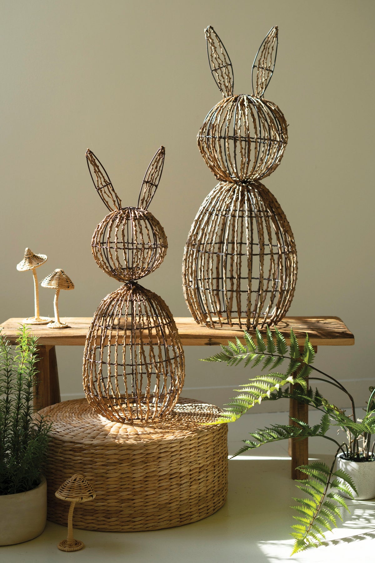 Set of Two Twig and Iron Rabbits