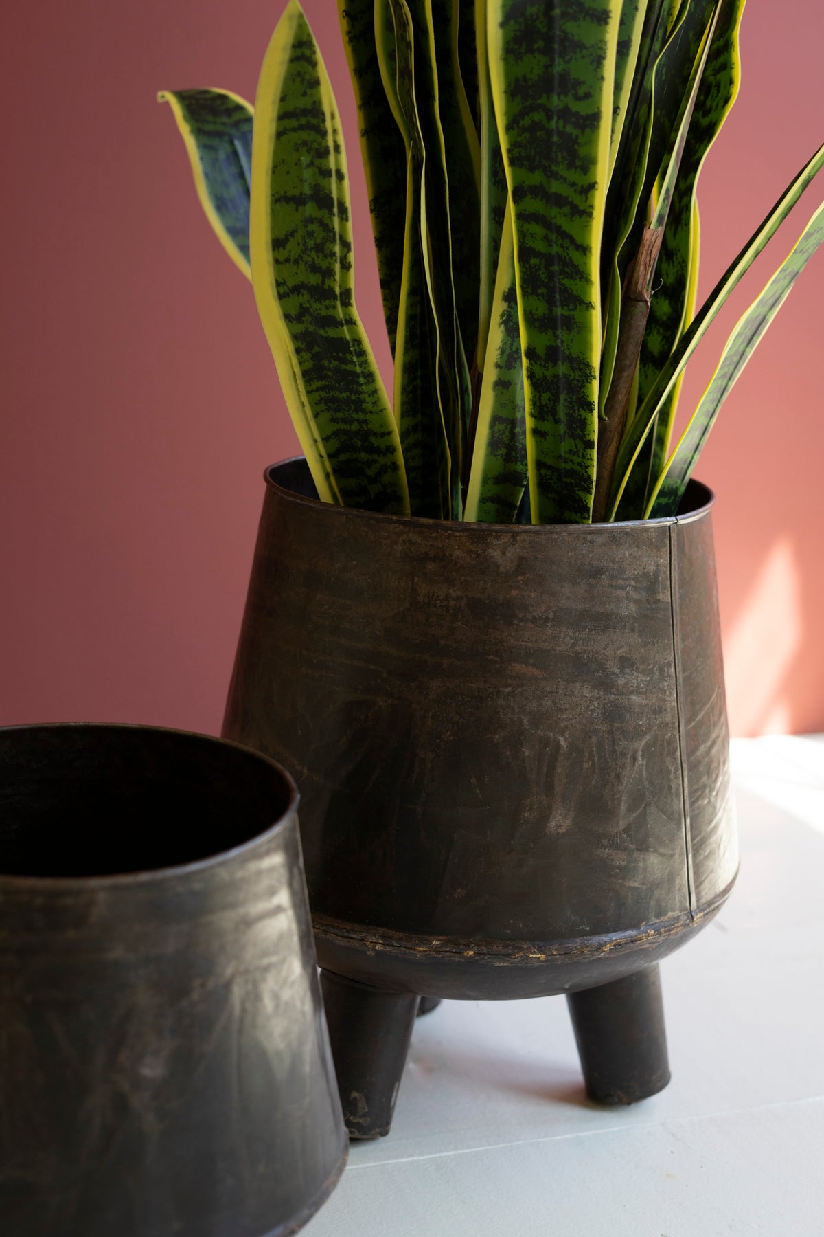 Set of Two Hand - Hammered Iron Planters with Legs