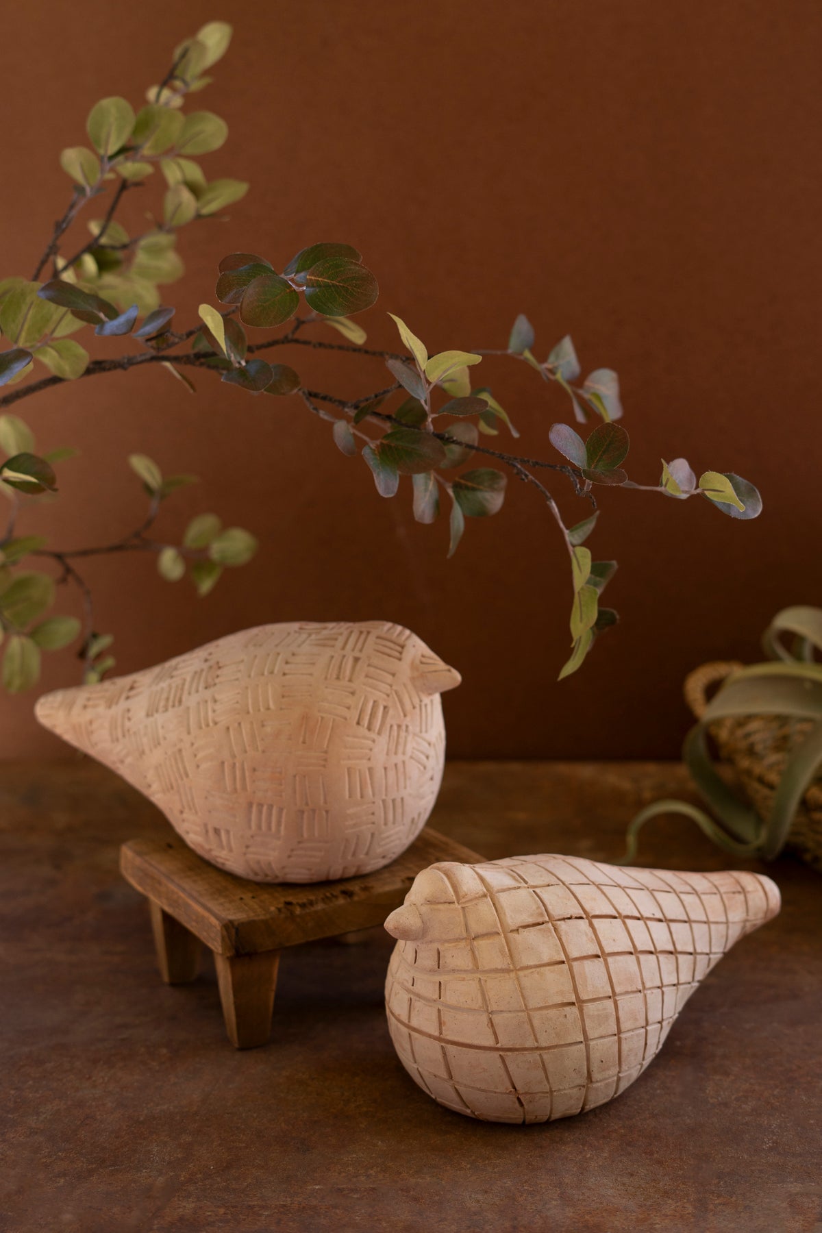 Set of Two Terracotta Birds